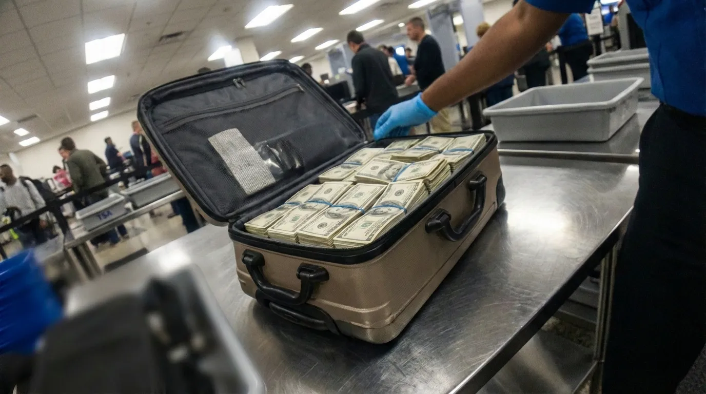 Suitcase containing cash at airport security